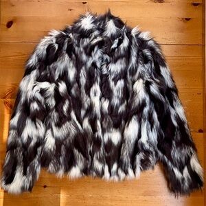 Faux fur jacket, black and white.